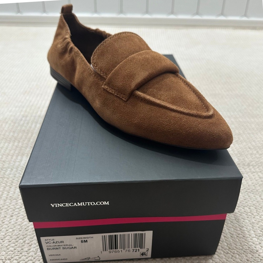 Vince Camuto Azur Burnt Sugar Brown Suede Pointed Toe Loafers Womens Size 8M